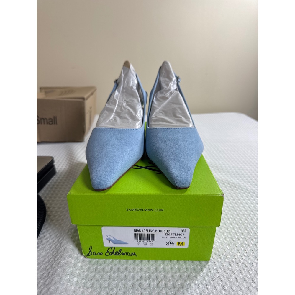 Sam Edelman Pumps Womens 8.5 Biankasling Blue Sud Suede Kitten Heel NIB